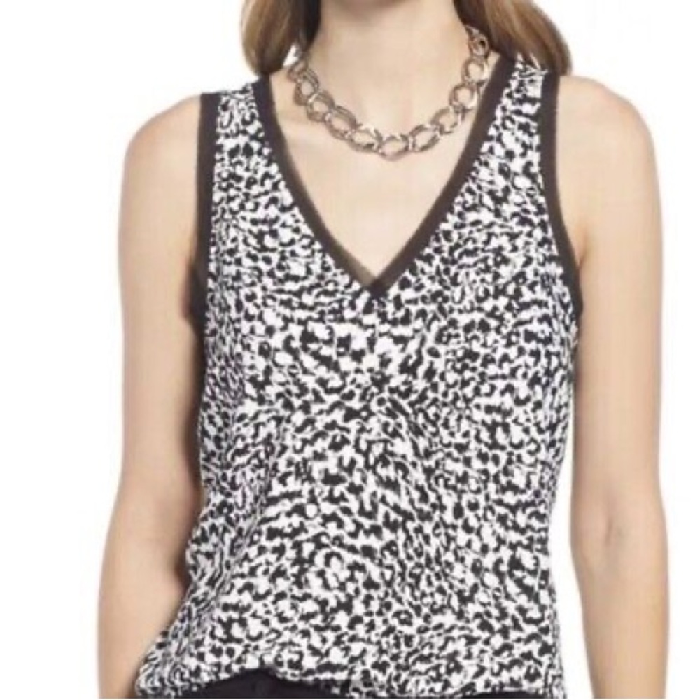 Nordstrom HALOGEN Raw Edge Tank Black white Leopard Size Large